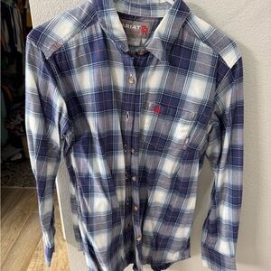 Ariat WOMENS FR  Navy and White Plaid Button Down Shirt